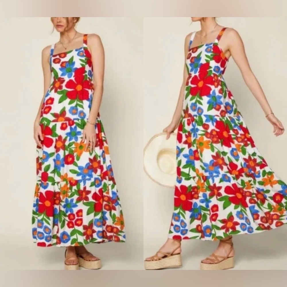 Skies Are Blue Size Small Floral Maxi Boutique Dress with Colorful Print‎